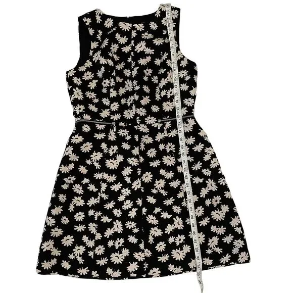 Ann Taylor Daisy Print Jacquard Mini Dress Black White A Line Petite 10 - Picture 9 of 12